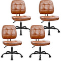 CLATINA Armless Home Office Chair with Lumbar Support and Wheels, Small PU Leather Ergonomic Low Back Desk Chairs No Arms, Adjustable Height 360° Swivel Rolling Computer Task Chair, Brown, 4 Pack