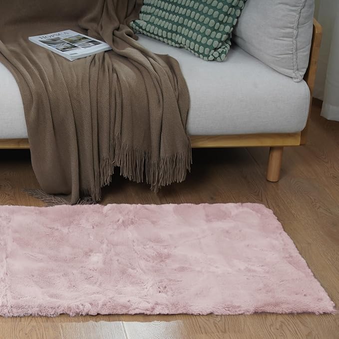 Latepis Light Pink Runner 2x6 Rugs Small Fluffy Shag Rug Faux Rabbit Fur Washable Non-Slip Rugs for Living Room, Sofa Mat, Bedside Rug, Dorm
