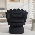 360° Swivel Accent Chair, Mid-Century Modern Velvet Barrel Chair, Comfy Shell Shape Arm Chair with Lumbar Pillow for Living Room, Bedroom, Office, Black