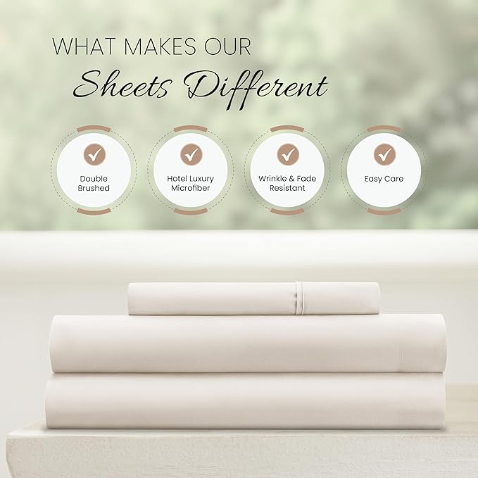 Linen Market Bed Sheets for Twin Size Bed (Ivory) - Sleep Better Than Ever with These Soft and Cooling Twin Sheets - Deep Pocket Fits 16" Thick Beds - 3 Piece Twin Sheet Set