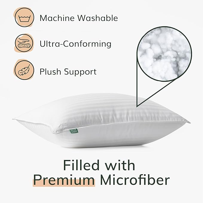 Fern and Willow Premium Queen Size Bed Pillows - Set of 2, 28"x20" - Luxurious Ultra-Soft Cooling Pillow - Hotel Quality, Down Alternative Fill, Medium Firm Support for Side, Back & Stomach Sleepers