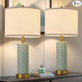 Set of 2 Table Lamp for Living Room Bedroom Farmhouse,26'' Touch Control Bedroom Spa Blue Ceramic Lamps 3-Way Dimmable Bedside Lamps with USB A+C Ports Linen Shade for Home