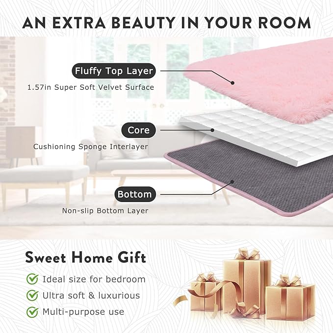 8x10 Area Rugs for Living Room, Large Pink Fluffy Rugs for Bedroom Girls Kids Room Dorm Home Decor, Soft Fuzzy Shaggy Shag Carpet Rug