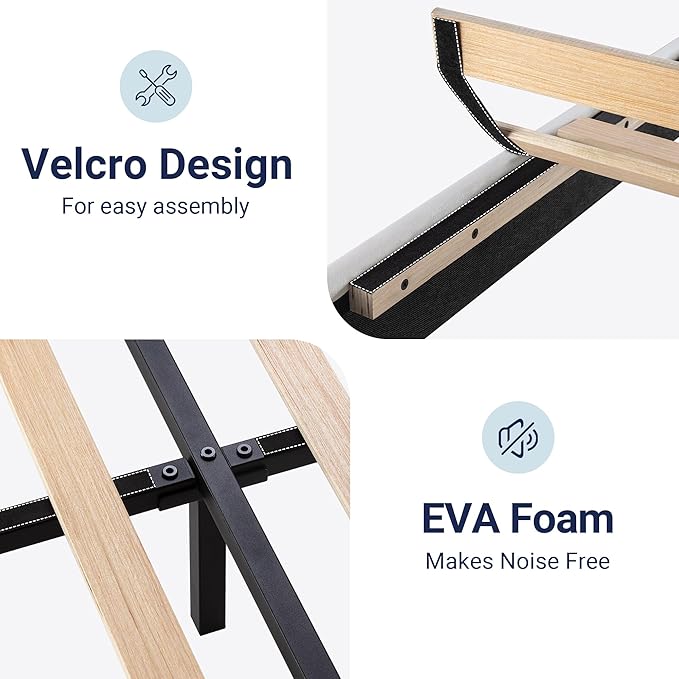 Allewie King Size Platform Bed Frame with Velvet Upholstered Headboard and Wooden Slats Support, Fully Upholstered Mattress Foundation/No Box Spring Needed/Easy Assembly, White