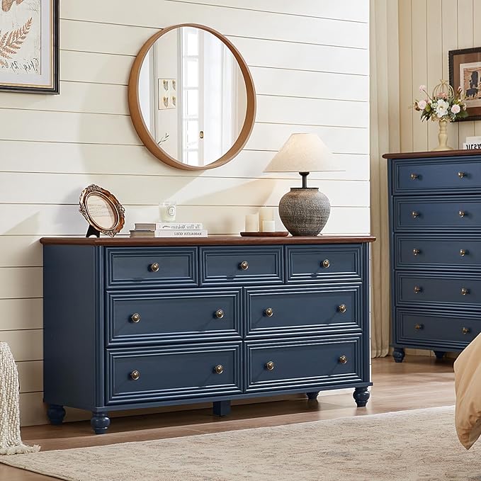 Farmhouse Dressers & Night Stand Set of 4, Wood 54" Wide Dresser & 45" Tall Chest of Drawers, 18" with Charging Station Nightstand Set of 2, Bedroom Furniture Dresser Set for Home Living Room Hallway