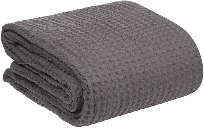 HILLFAIR 100% Combed Cotton Blanket–102x108 Inch California King Size Bed Blankets– Warm Soft All Season Breathable Blankets– Extra Large Oversized California King Blanket- Grey King Cotton Blankets