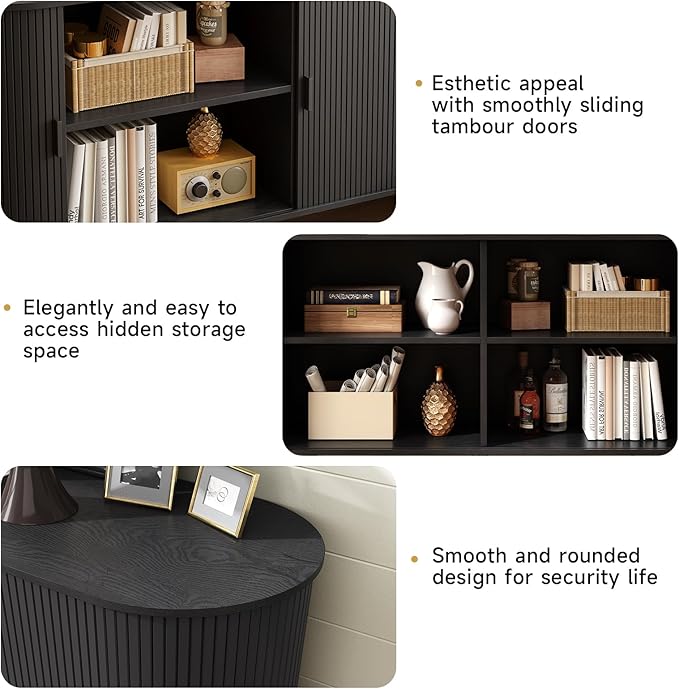ONBRILL 63" Sideboard Buffet Cabinet with Storage, Storage Cabinet with Sliding Door & Adjustable Shelf, Modern Accent Coffee Bar Console Table for Kitchen, Entryway, Black