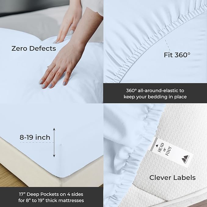 Mayfair Linen 100% Egyptian Cotton California King Sheets Set - 2000 Series Luxury Sheets Cal King Size Bed Set, Soft & Cooling, 17" Extra Deep Pocket Hotel Collection Sheet (4 PC, Light Blue)