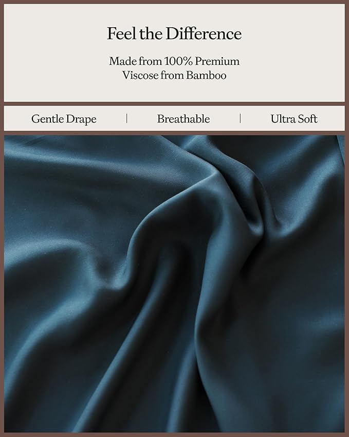 Cozy Earth Luxury Bed Sheet Set - 100% Viscose from Bamboo Fabric, Ultra-Soft & Breathable, Fits Regular & Deep Pocket Mattresses up to 20" - 4 Pieces Queen Sheet Set Pacific Blue