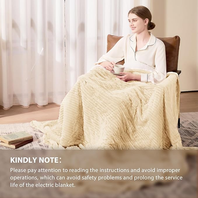 Homemate Electric Heated Blanket King Size - 100"x90" Heating Blanket King Size Dual Control 1/2/4/6/8 Hours Auto-Off 10 Heat Level Over-Heat Protection Soft Flannel Sherpa ETL Certification