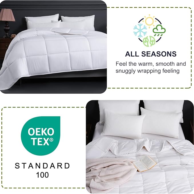 YOUR MOON Luxurious All Season Wool Comforter King Size 100% Natural Australian Wool Duvet, Hypoallergenic Premium Filled Comforter, Noiseless Jacquard Rayon Derived from Bamboo Shell(White)