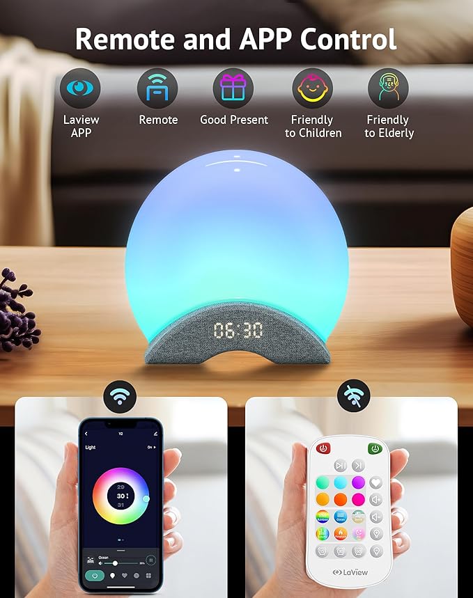 LaView Smart White Noise Machine,App Control Sleep Sound Machine Night Light 25 Relaxing Sounds and 8 Rhythm Modes,Sunrise Wake Up Light,Smart Alarm Clock for Kid/Adult, Ideal for Gift