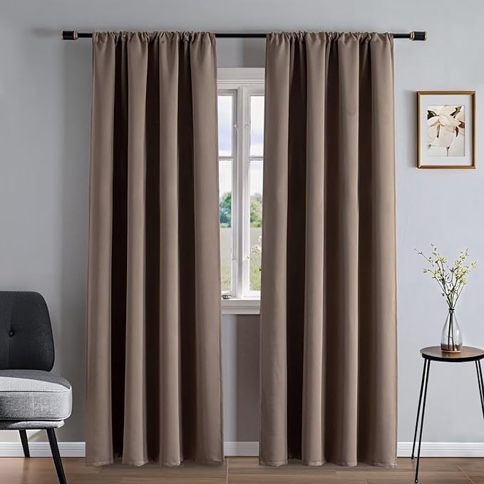 Blackout Curtains 108 Inches Long 2 Panels Set, Khaki Curtains Thermal Insulated Room Darkening Drapes for Bedroom, Rod Pocket Light Blocking Drapes Living Room Windows(52W × 108L, Khaki)