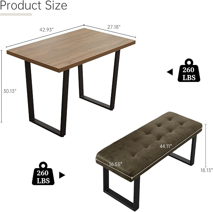 3-Piece Corner Dining Table Set with Bench, 70 Inch Space-Saving Breakfast Nook for Kitchen & Dining Room(Walnut Table & L-Seat Brown Bench)