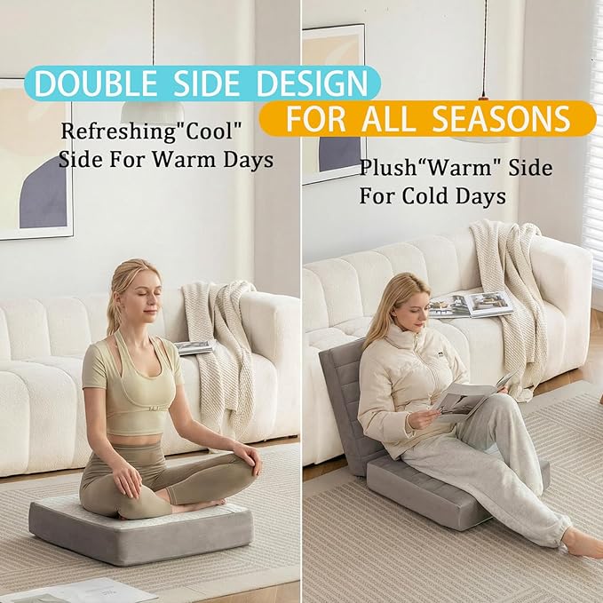 22 inch Floor Pillow for Adults and Kids - Meditation Cushions and Yoga Cushion for Floor Sitting - Ideal for Living Room and Outdoor Use - Machine Washable (Light Gray)