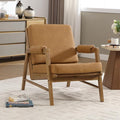 HEAH-YO Modern Accent Chair, Upholstered PU Leather Living Room Chair with Wooden Frame, Comfy Armchair with Thick Cushion for Bedroom Balcony, Brown