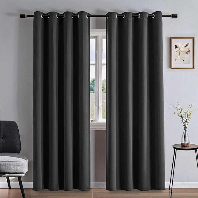 Curtains 72 Inch Length 2 Panels Set, Blackout Curtains for Bedroom Living Room, Thermal Insulated Grommet Room Darkening Drapes for Privacy Home Decor Windows(W52 x L72, Dark Grey)
