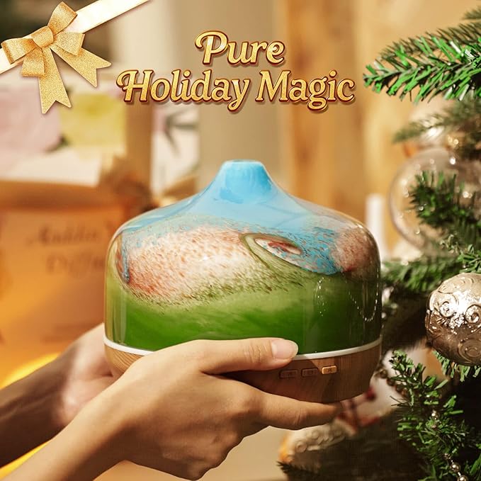 Porseme 500ml Glass Essential Oil Diffuser Aromatherapy Ultrasonic Cool Mist Humidifier 15-21 Running Hours Waterless Auto-Off Air Diffusers for Sleeping Yoga Office Working Spa and Rest (Blue Grass)