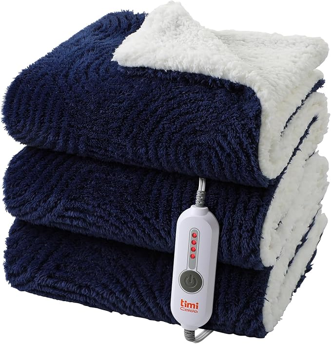 Heated Blanket Full Size - 72"x84" Cozy Soft Jacquard Heating Blanket with 4 Heat Levels & 10 Hours Auto-Off, Jacquard Fleece, Overheating Protection, Warm Gifts, Navy
