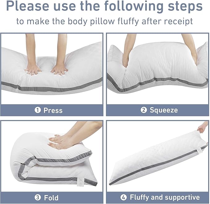 Leeden Body Pillow for Adults - Premium White Firm Fluffy Long Pillow - 21 x 54 Soft Plush Full Body Pillows - Adjustable Side Pillow for Sleeping
