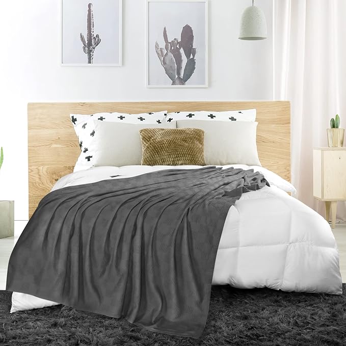 Utopia Bedding Smoke Gray 100% Cotton Blanket [King Size - 90x108 Inch] 350GSM Lightweight, Soft and Breathable Thermal Blanket for All Seasons