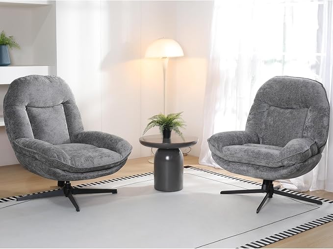 360°Free Swivel Accent Chair Set of 2 for Living Room, Slightly 20°Rocking, 24" High Backrest Upholstered Armchair, Ergonomic Design, Chenille Breathable Soft Fabric Modern Single Sofa, Gray