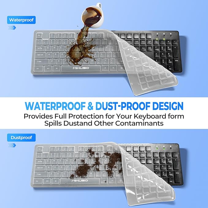 Wired Computers Keyboard with Cover Comfortable Hand Feel,Laser Engraved Characters,12 Multimedia Keys USB Interface Suitable for Laptop PC,Full Size 104 Keyboards, Plug and Play, Office