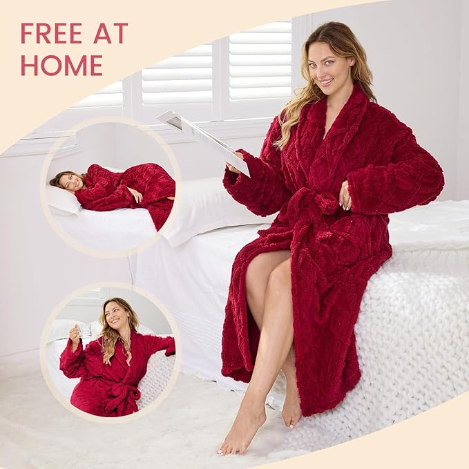 MIZZEO Microfiber Robes for Women, Cozy Soft Warm Plush Women Robe Plush Long Bathrobe