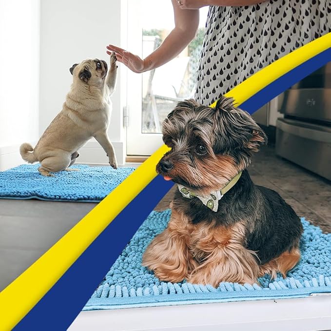 Muddy Mat® | Super Absorbent Door Mat Indoor, Microfiber Quick Dry Chenille Entryway Rug, Non-Slip Front Door Mat, Indoor Mats for Entryway, Machine Washable Pet Rug, Sky Blue 24" x 96"