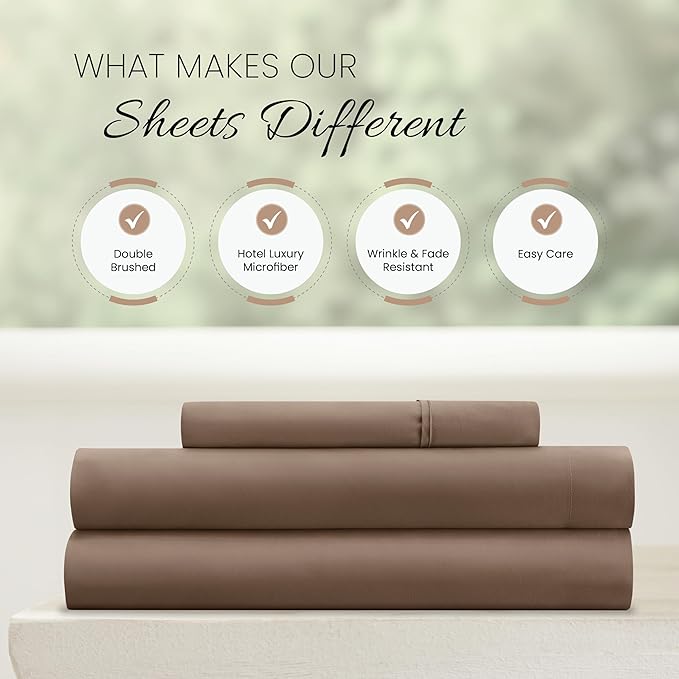Linen Market Brushed Microfiber Twin Sheet Set 3 Piece – Oeko-TEX Certified Ultra Soft & Wrinkle-Free - 16" Deep Pocket Sheets - Easy Care Twin Size - Taupe