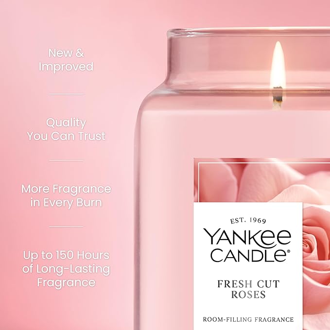Yankee Candle Fresh Cut Roses Scented Candle, 22oz Large Jar with up to 150 Hour Burn Time, Giftable