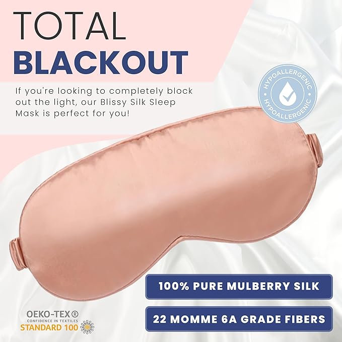 Blissy Silk Sleep Mask - Eye Sleeping Mask for Women & Men for Total Blackout - 100% Pure Mulberry Silk, 22 Momme 6a Fibers - Blindfold Sleep Mask Side Sleeper Eye Cover (Rose)