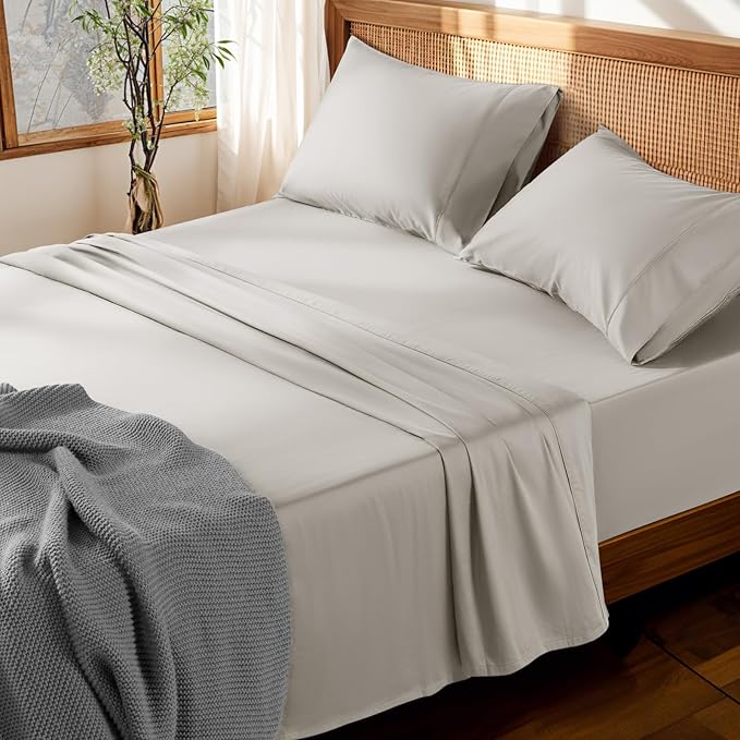 LBRO2M 100% Cotton Sheets Set Deep Pocket 19", 1000 Thread Count California King Size 4 Piece Bed Sheet Sets Soft Comfortable Bedding All Season (California King, Taupe)