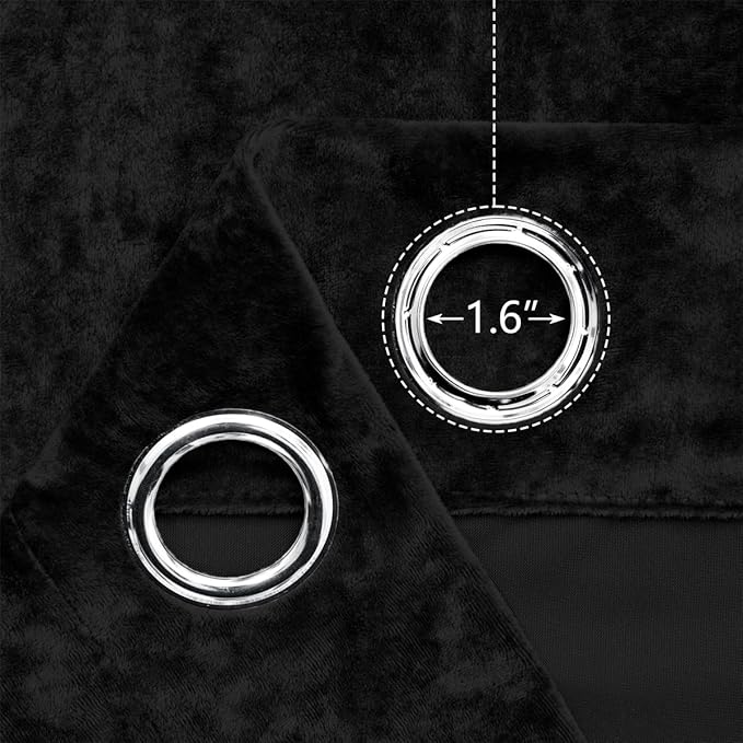 SMILETIME Black Crushed Velvet Curtains 52x108 inch Luxurious Thermal Insulated Soundproof Drapes for Living Room Bedroom Office Soft and Durable Light-Filtering Window Treatments, 2 Panels