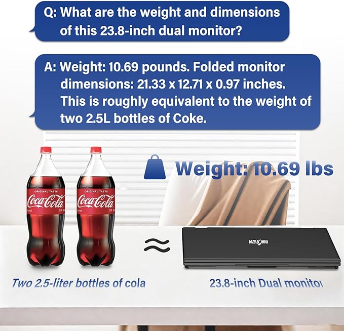 InnoView 23.8" Dual Portable Monitor 100% sRGB 3840x2160P 4K 315°Adjustable Dual Stacked Foldable Monitor Built-in Speakers Screen Extender with HDMI/USB-C/DP for Laptop Windows Mac