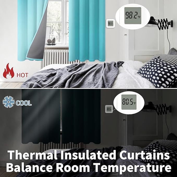 BGment 100% Blackout Curtains for Bedroom Window 84 Inch Length 2 Panels Set, Thermal Insulated Full Light Blocking Grommet Drapes for Living Room Darkening with Black Liner, 52 Inch Wide Each, Aqua