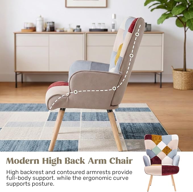 Joysoul Living Room Accent Chair Modern High Back Arm Chair, Golden Burgundy Bohemian Style Chairs for Bedroom Waiting Room