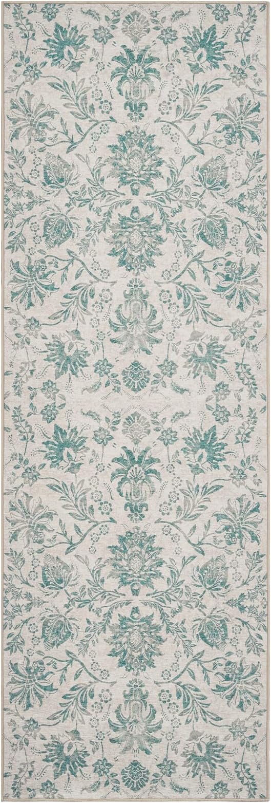 jinchan Torino Runner Rugs 2x5 Vintage-Inspired Floral Design Machine Washable Non-Slip Ultra-Thin Low Pile Rubber Backing Runner Rug for Kitchen Hallway Laundry Room Entryway