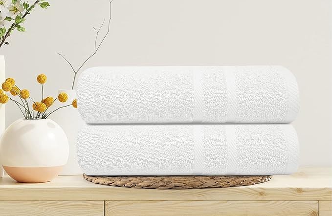 Looperry Small White Bath Towel Set of 6-100% Cotton 23x46 Shower Towels in 450 GSM. Lightweight & Absorbent Quick Dry Towel for Showering, Pet Drying, Spas & Salons. Terry Ringspun White Gym Towels