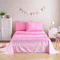 JSD Gradient Pink Moon Stars Kids Sheet Set Twin Size, 3 Piece Space Theme Microfiber Sheets Deep Pocket