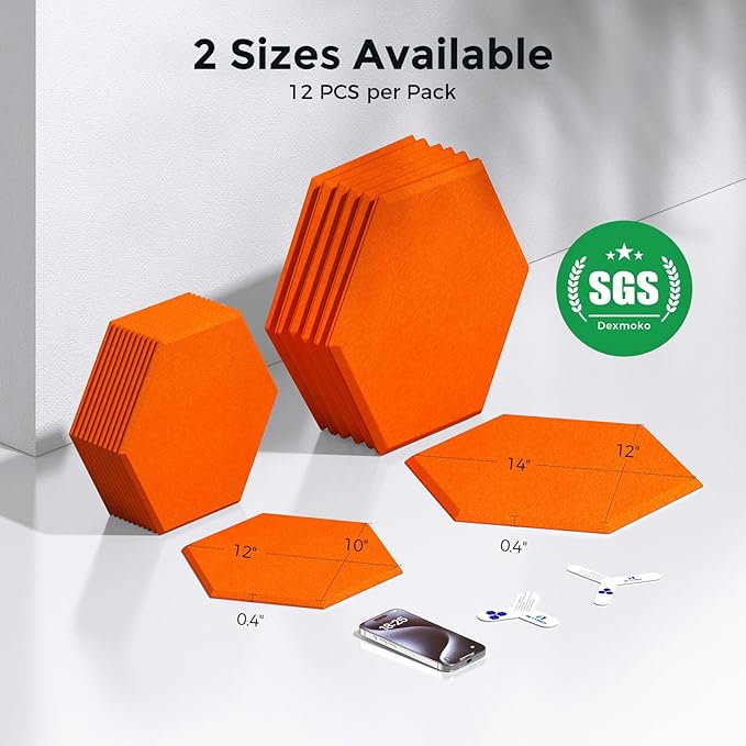 Self-Adhesive Acoustic Panels [390 lbs/yd³ Ultra-High Density], 2nd Generation Sound Absorbing Panel, Professional Level Sound Panel, Polyester Soundproof Foam [Size M, Orange]