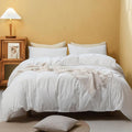FOSSA Duvet Cover Set 100% Washed Cotton Linen Feel Super Soft Breathable Cozy 3 Pieces Bedding Sets Solid Off White Super Queen