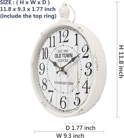 Menterry Retro Round Wall Clock. White Vintage Antique Style. Battery Operated Silent Wall Clocks for Farmhouse,Bathroom,Kitchen,Bedroom,Office, (11.8" H x 9.3" W)