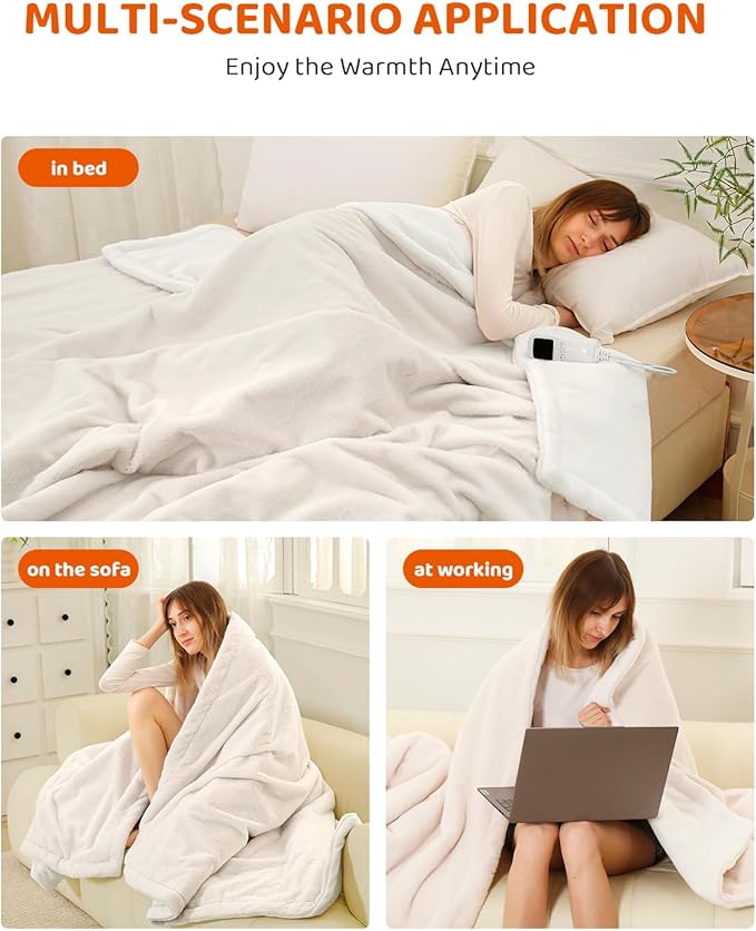 Heated Blanket Electric Blanket Queen Size, Super Soft Cozy Upgraded Flannel Heating Blanket with 9 Heating Levels & 1-9 Hours Auto Off, Fast Heat & Overheat Protection, 84" x 90", Blush White