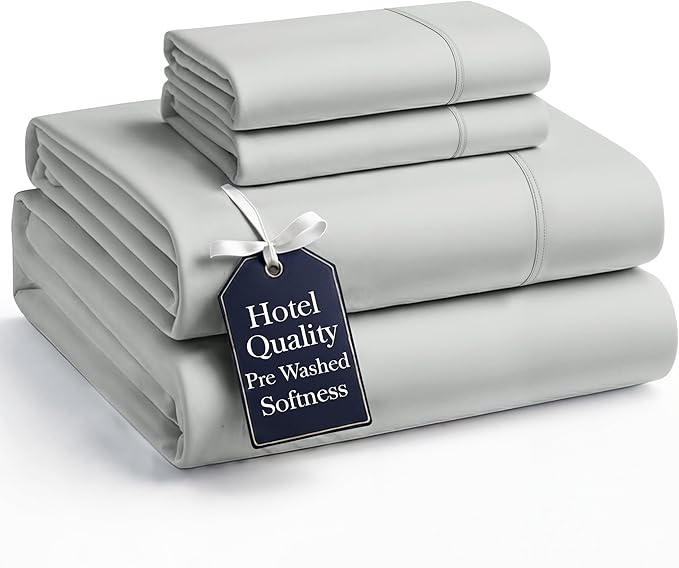 Casa Platino California King Bed Set, Pre-Washed Ultra Soft & Cozy Sheets, Brushed Microfiber Fabric, 4 Piece Set, California King Size Sheets Set with Deep Pockets – Silver