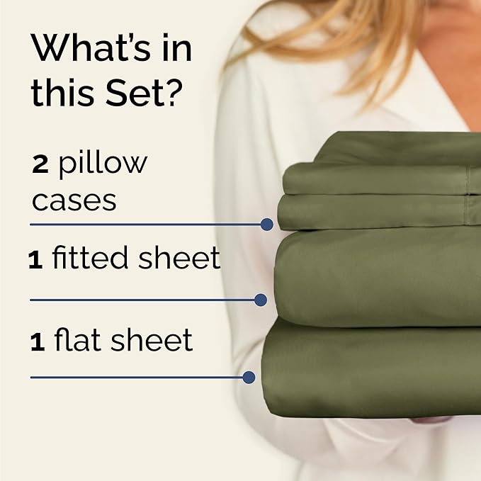 Twin 4 Piece Sheet Set - Cooling, Comfy & Breathable - Hotel Luxury Bedding, Includes Fitted Sheet for Women, Men, Kids & Teens - 1 Flat, 1 Fitted Sheet, 2 Pillowcases with Deep Pockets - Sage Green