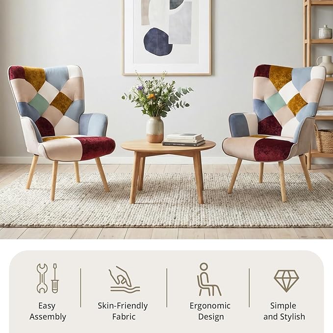 Joysoul Living Room Accent Chair Modern High Back Arm Chair, Golden Burgundy Bohemian Style Chairs for Bedroom Waiting Room