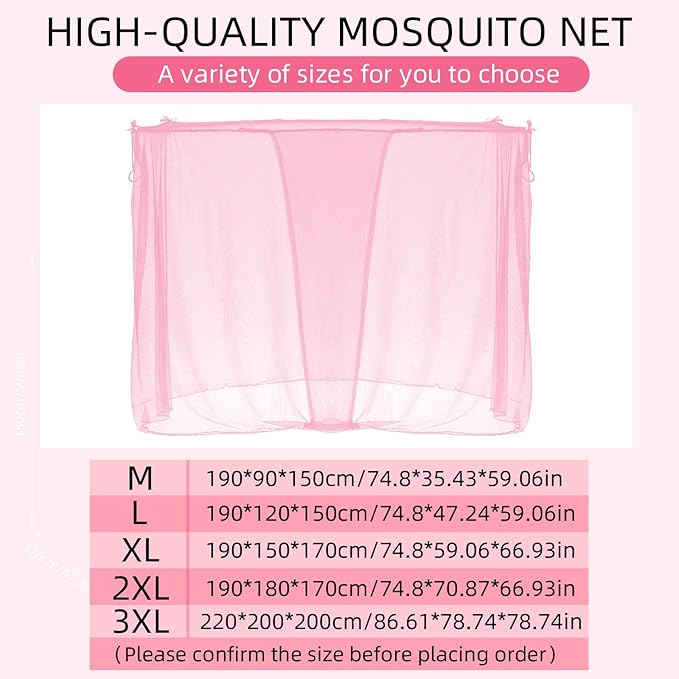 4 Corners Mosquito Net for Mosquiteros para Camas Bed Canopies Netting Bed Drapes Rectangular Mosquito Mesh for Camping Home Outdoor Travel(Pink,L75 X W59 X H67 Inch,1 Opening)