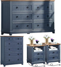 Bedroom Dresser and Nightstand Sets 4 Piece, Farmhouse 6 Drawers Dresser & 40.5" Tall Chest of Drawers,18" Nightstands with Charging Station,54" Wide Furniture Dressers for Bedroom,Living Room