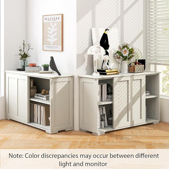 Costzon Sideboard Buffet Cabinet of 2, Wooden Kitchen Storage Cabinet with Adjustable Shelf, Sliding Barn Door, Accent Coffee Bar Cabinet Console Table for Living Room, Dining Room, Hallway